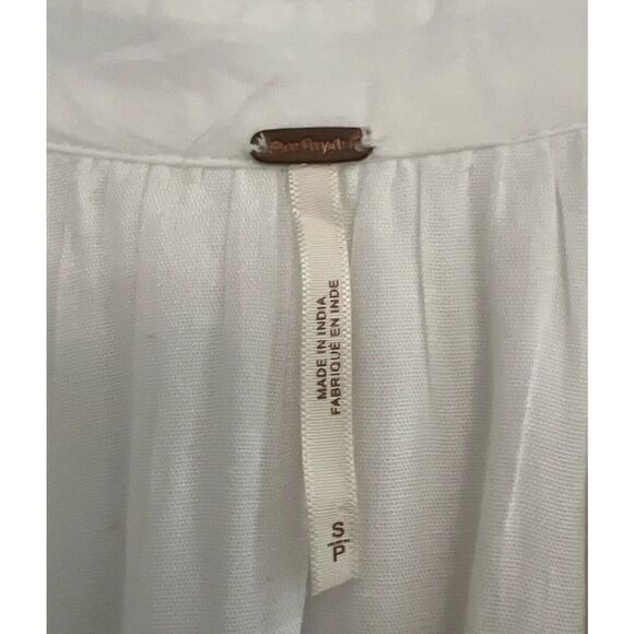 Free People Sz S Charlie Shirt White V-Neck Pockets Slit Maxi Dress Trendy - Picture 5 of 7